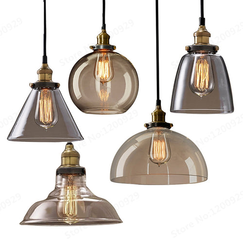 Vintage Industrial Loft LED Pendant Light Glass Holder  Retro Lamp Lampshade Home Decor