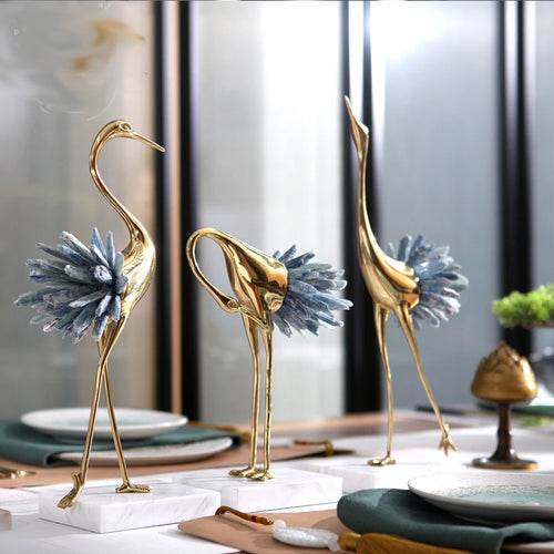 Luxurious Copper Flamingo White Blue Crystal Home Decor