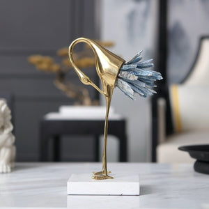 Luxurious Copper Flamingo White Blue Crystal Home Decor