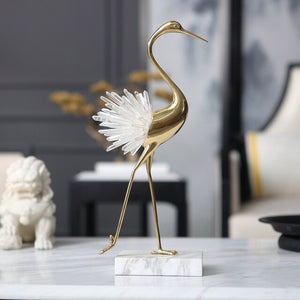 Luxurious Copper Flamingo White Blue Crystal Home Decor