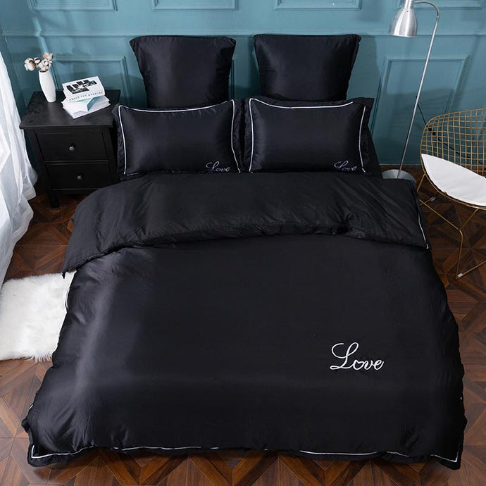 luxury bedding set pure satin silk Pure color European style cover pillowcase 4-6pcs