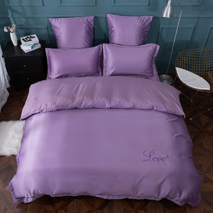 luxury bedding set pure satin silk Pure color European style cover pillowcase 4-6pcs