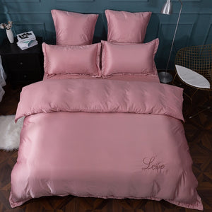 luxury bedding set pure satin silk Pure color European style cover pillowcase 4-6pcs