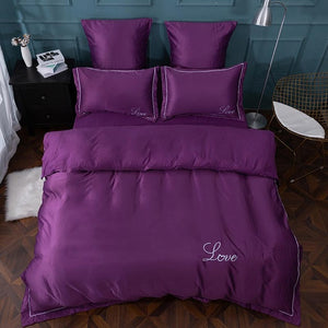 luxury bedding set pure satin silk Pure color European style cover pillowcase 4-6pcs