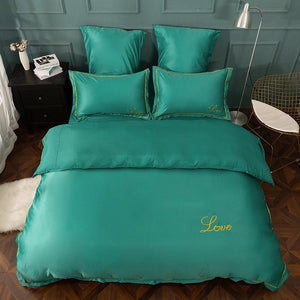 luxury bedding set pure satin silk Pure color European style cover pillowcase 4-6pcs