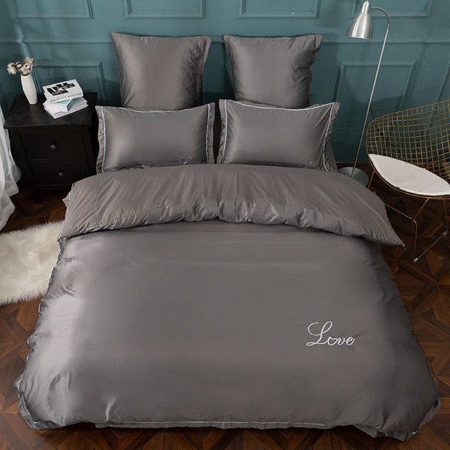 luxury bedding set pure satin silk Pure color European style cover pillowcase 4-6pcs