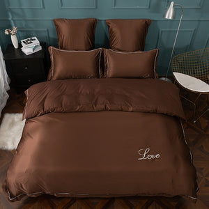 luxury bedding set pure satin silk Pure color European style cover pillowcase 4-6pcs