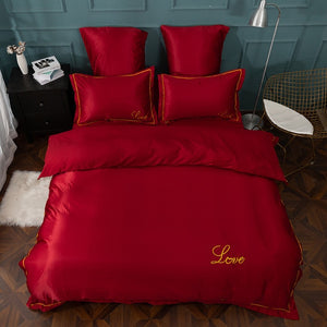 luxury bedding set pure satin silk Pure color European style cover pillowcase 4-6pcs