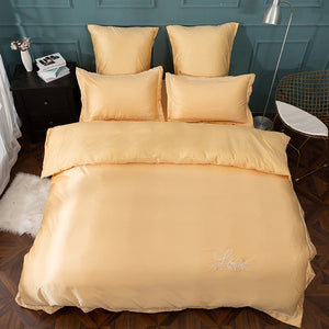 luxury bedding set pure satin silk Pure color European style cover pillowcase 4-6pcs