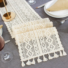 Load image into Gallery viewer, Crochet Lace Table Runner with Tassel Cotton Tablecloth Nordic