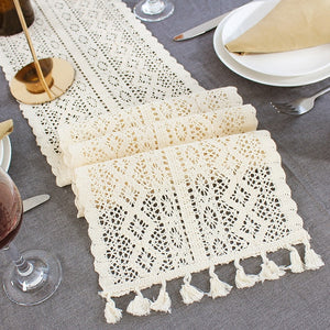 Crochet Lace Table Runner with Tassel Cotton Tablecloth Nordic