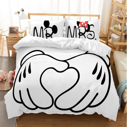 Disney Cartoon Mickey Minnie  Bedding Set Lovely Couple Queen King