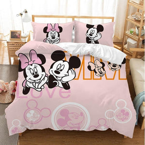 Disney Cartoon Mickey Minnie  Bedding Set Lovely Couple Queen King