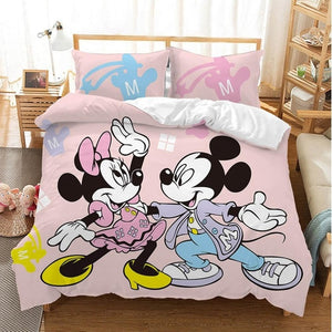 Disney Cartoon Mickey Minnie  Bedding Set Lovely Couple Queen King