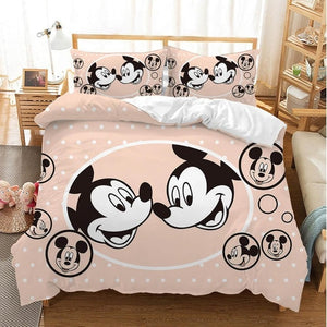 Disney Cartoon Mickey Minnie  Bedding Set Lovely Couple Queen King