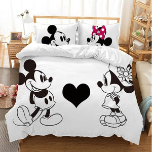 Disney Cartoon Mickey Minnie  Bedding Set Lovely Couple Queen King