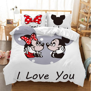 Disney Cartoon Mickey Minnie  Bedding Set Lovely Couple Queen King