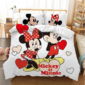 Disney Cartoon Mickey Minnie  Bedding Set Lovely Couple Queen King