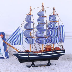 LUCKK Blue Canvas Wooden Sailing Boats Ship Model Boat Making Figurines Home Decoration