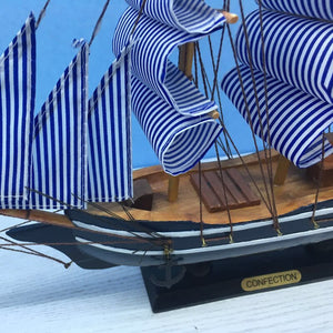 LUCKK Blue Canvas Wooden Sailing Boats Ship Model Boat Making Figurines Home Decoration