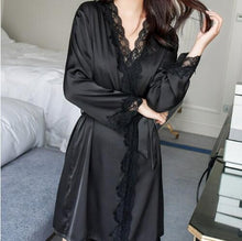 Load image into Gallery viewer, Women&#39;s Satin Silk Woman Lace Robe Female Lace Bathrobe Womens