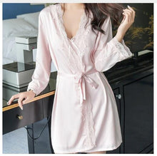 Load image into Gallery viewer, Women&#39;s Satin Silk Woman Lace Robe Female Lace Bathrobe Womens