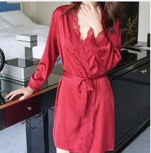 Load image into Gallery viewer, Women&#39;s Satin Silk Woman Lace Robe Female Lace Bathrobe Womens