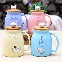 Load image into Gallery viewer, Cartoon Ceramics Cat Mug With Lid and Spoon 450ml