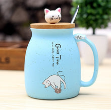 Load image into Gallery viewer, Cartoon Ceramics Cat Mug With Lid and Spoon 450ml