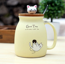 Load image into Gallery viewer, Cartoon Ceramics Cat Mug With Lid and Spoon 450ml