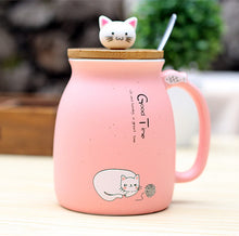 Load image into Gallery viewer, Cartoon Ceramics Cat Mug With Lid and Spoon 450ml