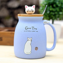 Load image into Gallery viewer, Cartoon Ceramics Cat Mug With Lid and Spoon 450ml