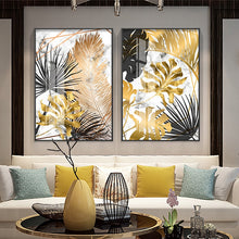 Load image into Gallery viewer, Golden leaf canvas wall art pictures for living room