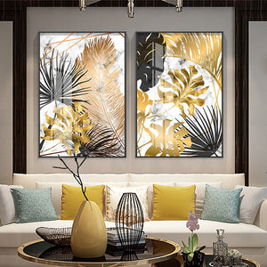 Golden leaf canvas wall art pictures for living room