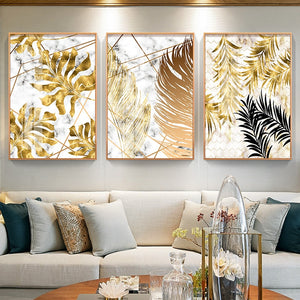 Golden leaf canvas wall art pictures for living room