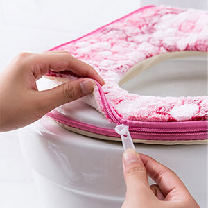 Warm Soft Toilet Cover Seat Lid Top Cover Pad Bathroom Warmer Toilet Seat Bowl Soft Zipper