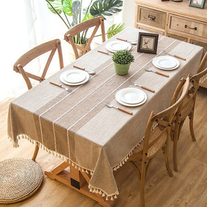 Decorative Linen Table cloth With Tassel Waterproof