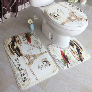 3Pcs/set Bathroom Mat Set Flannel Anti-Slip Kitchen Bath Mat Carpet Bathroom