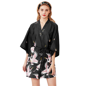 Peignoir femme soie satin courrt  Robe Kimono