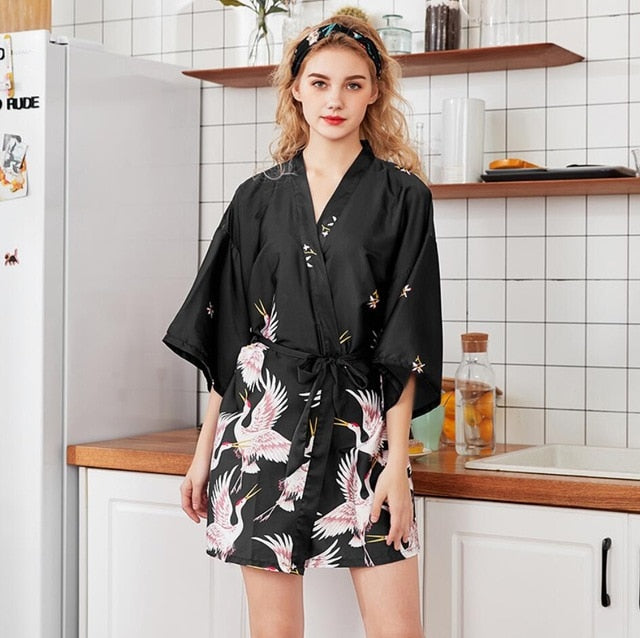 Peignoir femme soie satin courrt  Robe Kimono