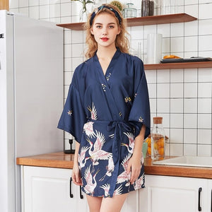 Peignoir femme soie satin courrt  Robe Kimono