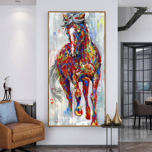 WANGART Larger Original Running Horse Oil Paintings Wall Art Colorful