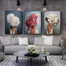 Load image into Gallery viewer, Flowers Feathers Woman Abstract Canvas Painting Wall Art Print Poster Picture Decorative