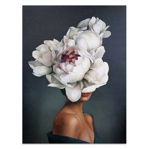 Flowers Feathers Woman Abstract Canvas Painting Wall Art Print Poster Picture Decorative